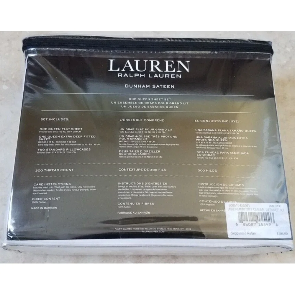 Lauren Ralph Lauren Dunham Sateen QUEEN XDP Sheet Set‎ 4pc White NEW